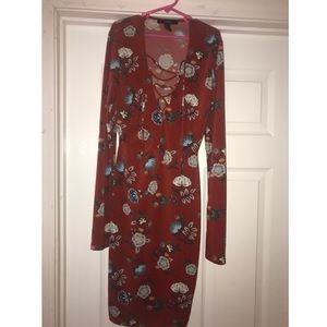 Long sleeve cross cross v neck dress